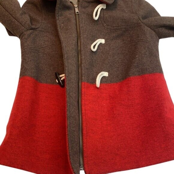 Old Navy Wool Bland Coat Womens Red Brown Colorblock Hooded Full Zip Lined Sz XS - Picture 15 of 15